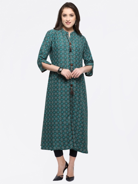 

Inddus Women Green Printed Straight Kurta