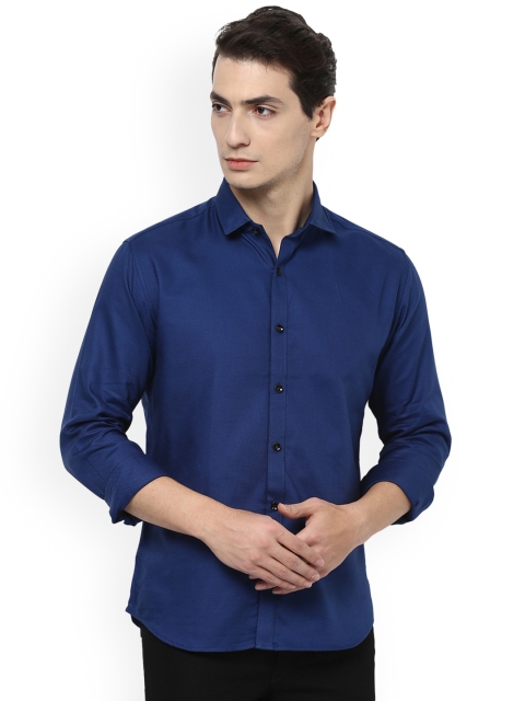 

V Dot Men Blue Slim Fit Solid Casual Shirt