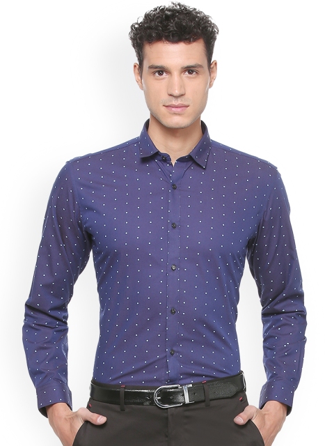 

V Dot Men Blue Slim Fit Printed Formal Shirt