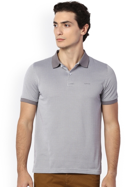

Van Heusen Men Grey Self Design Polo Collar T-shirt