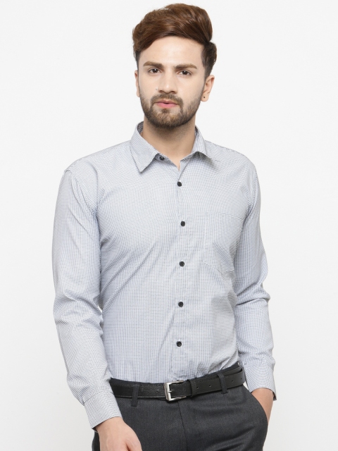 

JAINISH Men White & Blue Slim Fit Checked Formal Shirt