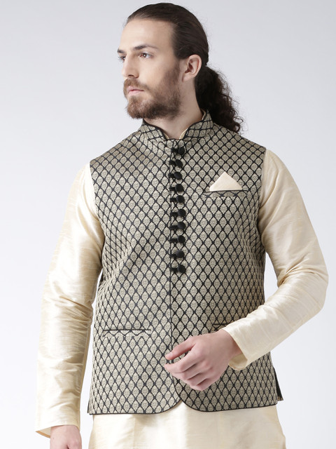 

Deyann Men Black & White Nehru Jacket