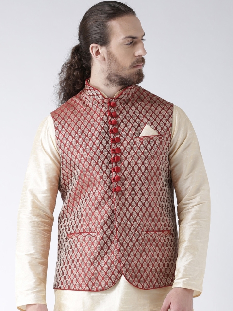 

Deyann Men Maroon & White Nehru Jacket