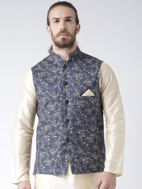 

Deyann Men Navy-Blue Floral Printed Nehru Jacket