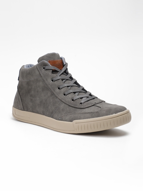 

LOCOMOTIVE Men Grey Solid Mid-Top Sneakers