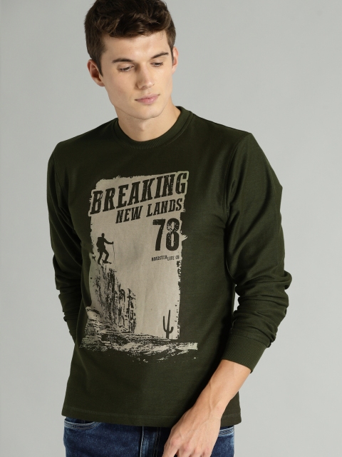 

Roadster Men Olive Green Printed Sweatshirt