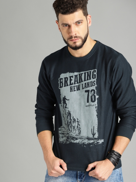 

Roadster Men Navy Printed Sweatshirt, Navy blue