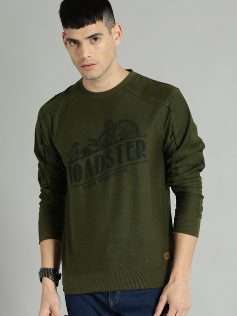 

Roadster Men Olive Green Printed Sweatshirt