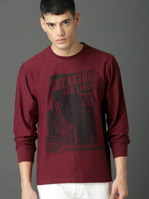 

Roadster Men Maroon Printed Sweatshirt