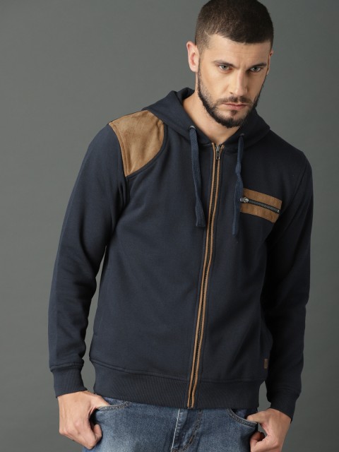 

Roadster Men Navy Blue Solid Hooded Sweatshirt