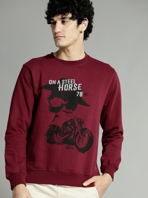 

Roadster Men Maroon & Black Printed Sweatshirt