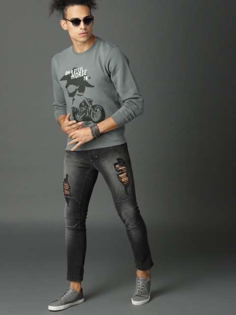 

Roadster Men Charcoal Grey Printed Sweatshirt