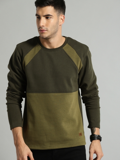 

Roadster Men Olive Green Colourblocked Sweatshirt