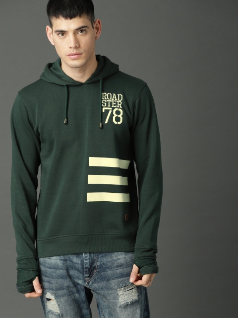 

Roadster Men Green Printed Hooded Sweatshirt