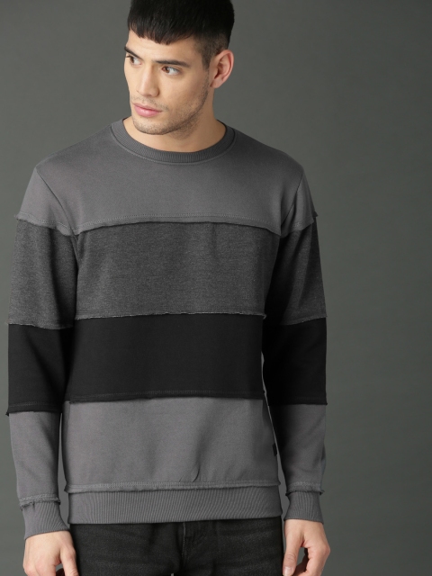 

Roadster Men Grey & Black Colourblocked Sweatshirt