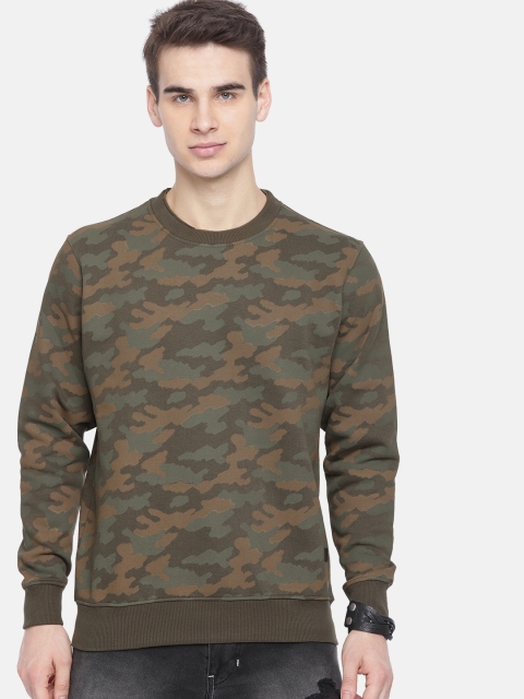 

Roadster Men Olive Green & Brown Camouflage Print Sweatshirt