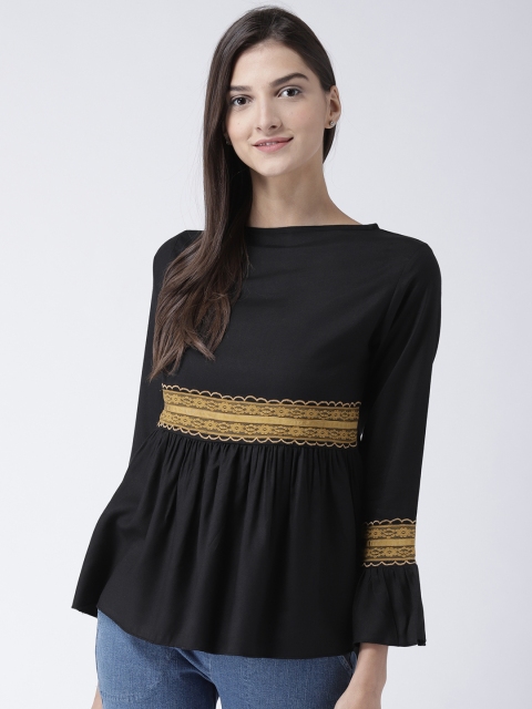 

The Vanca Women Black Solid A-Line Top