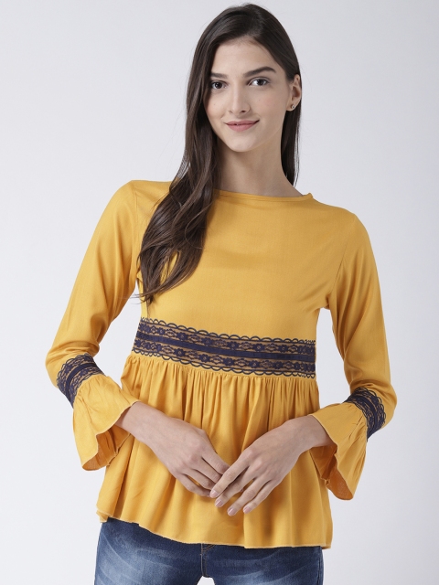 

The Vanca Women Yellow Self Design A-Line Top