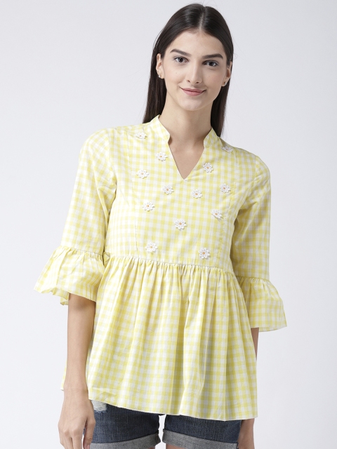 

The Vanca Women Yellow Checked A-Line Top