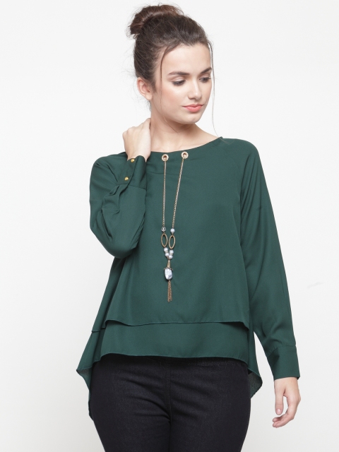 

plusS Women Green Solid High-Low Top
