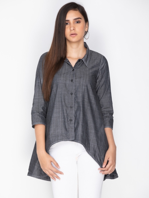 

sassystripes Women Black Solid Shirt Style Top