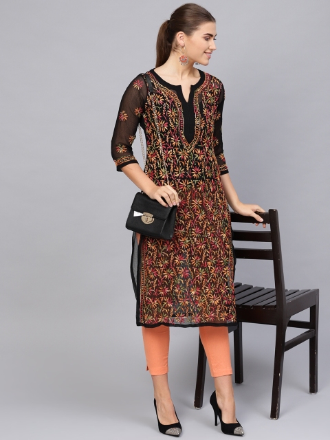 

Saadgi Red Lucknowi Chikankari Embroidered Kurti, Black