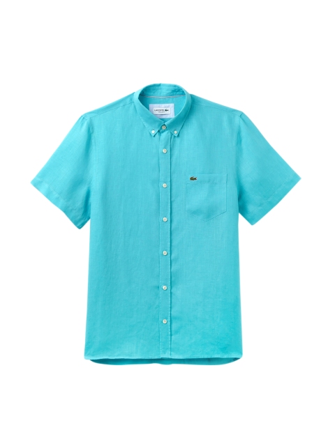 

Lacoste Men Blue Regular Fit Solid Linen Casual Shirt