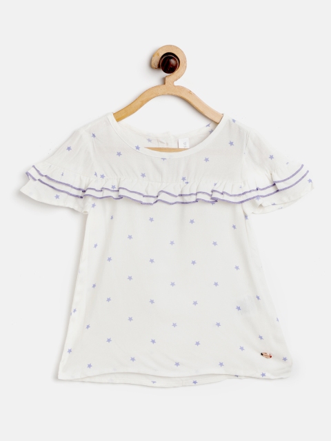 

U.S. Polo Assn. Kids Girls Off-White & Purple Printed A-Line Top