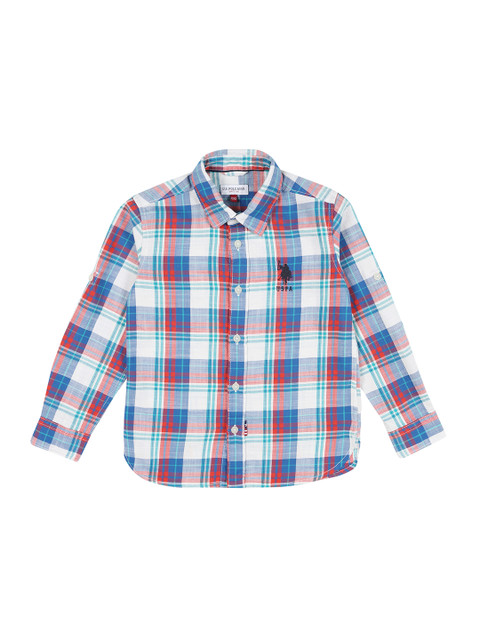 

U.S. Polo Assn. Kids Boys Blue & Red Regular Fit Checked Casual Shirt