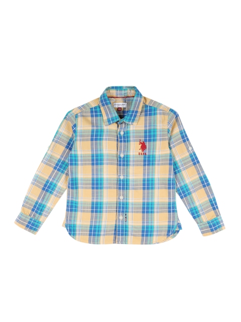 

U.S. Polo Assn. Kids Boys Khaki & Blue Regular Fit Checked Casual Shirt