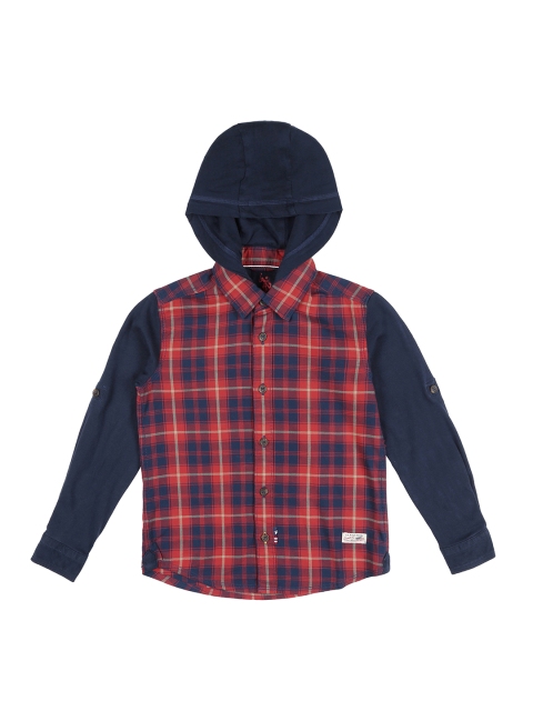 

U.S. Polo Assn. Kids Boys Blue & Red Regular Fit Checked Casual Shirt