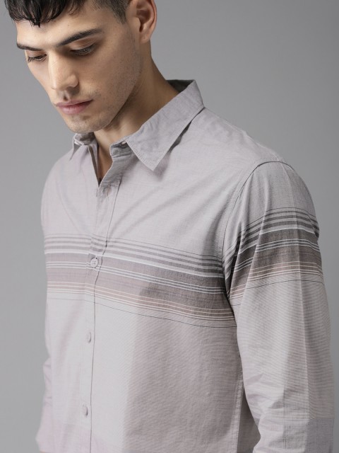 

HERE&NOW Men Grey Striped Casual Shirt