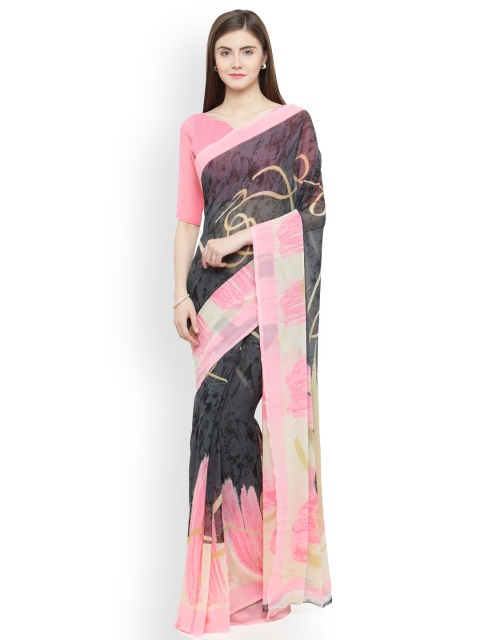 

Shaily Grey & Pink Pure Georgette Printed Saree