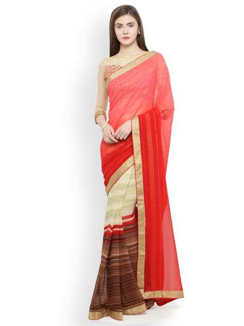 

Shaily Red & Brown Pure Georgette Printed Saree