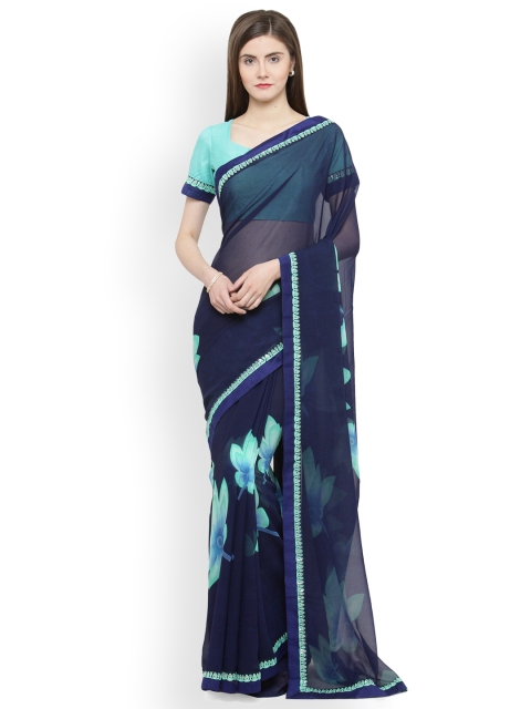 

Shaily Blue Printed Pure Georgette Saree