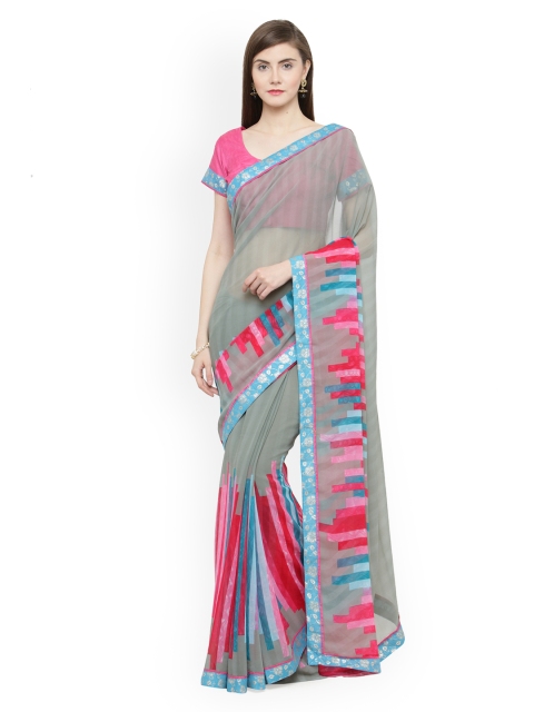 

Shaily Grey & Pink Pure Georgette Printed Saree