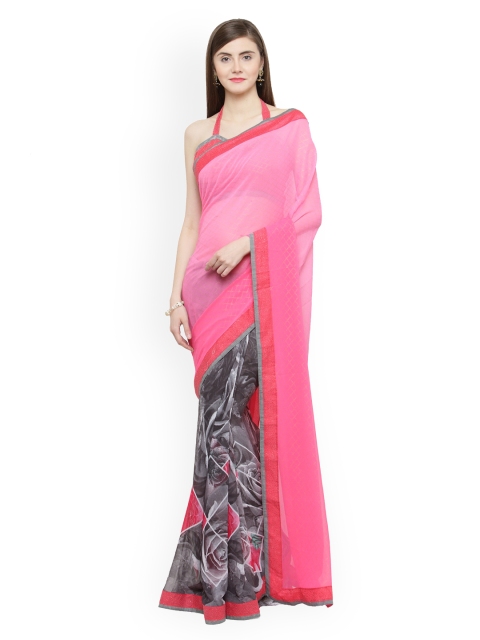 

Shaily Pink & Grey Pure Georgette Printed Saree