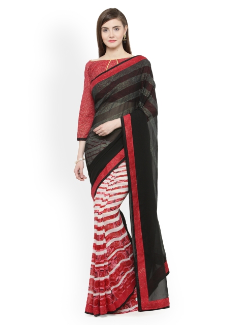 

Shaily Black & Cream-Coloured Pure Georgette Striped Saree