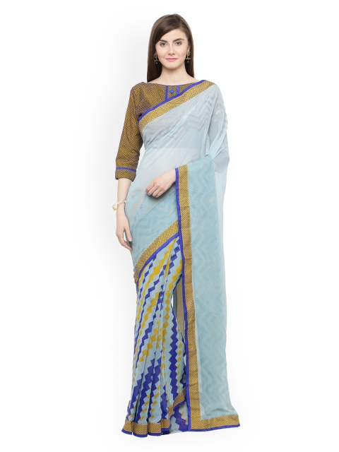 

Shaily Blue Printed Pure Georgette Saree