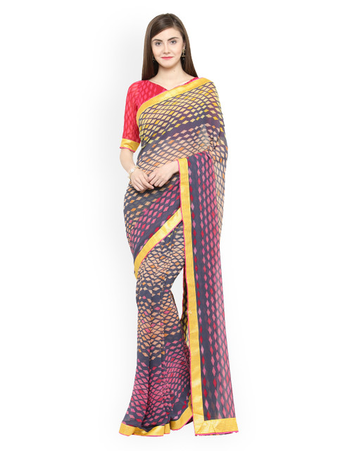 

Shaily Grey & Yellow Pure Georgette Printed Saree