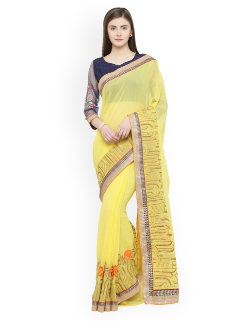

Shaily Yellow Embroidered Pure Georgette Saree
