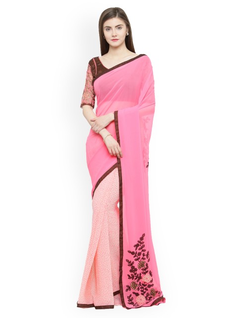 

Shaily Pink Printed Pure Georgette Saree