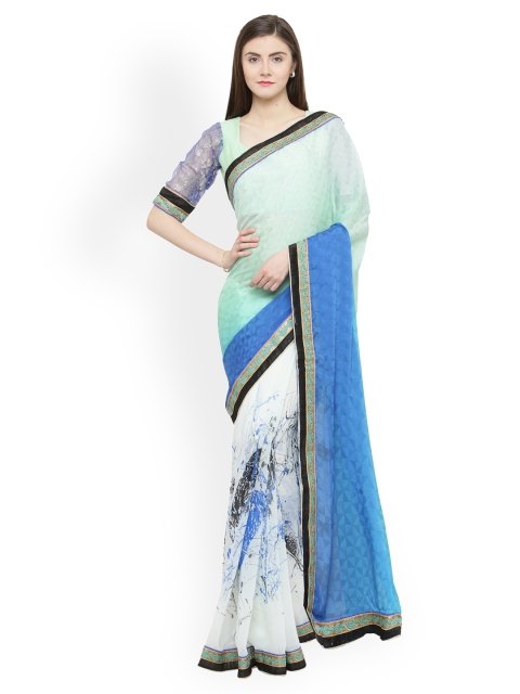 

Shaily Blue & White Pure Georgette Printed Saree