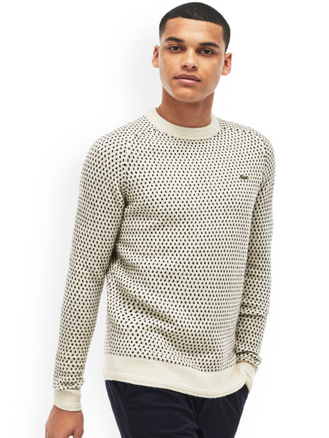 

Lacoste Men Off-White & Black Self Design Pullover