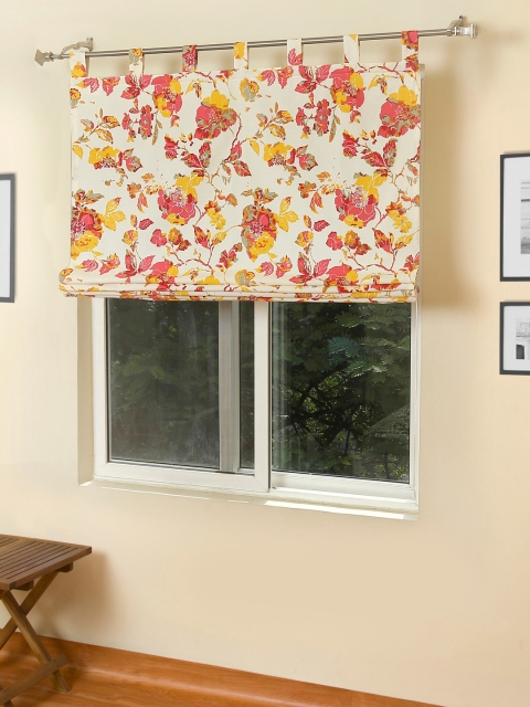 

ROSARA HOME Cream-Coloured & Pink Printed Single Blind Curtain