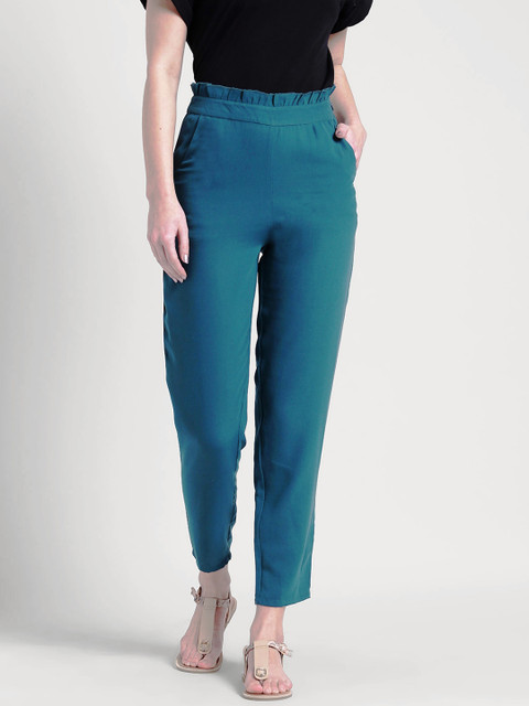 

Yaadleen Women Teal Slim Fit Solid Cigarette Trousers