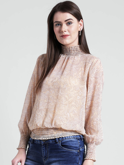 

Yaadleen Women Beige Printed Blouson Top