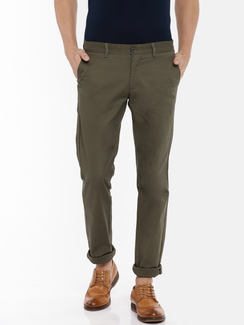 

Indian Terrain Men Olive Green Brooklyn Slim Fit Solid Regular Trousers