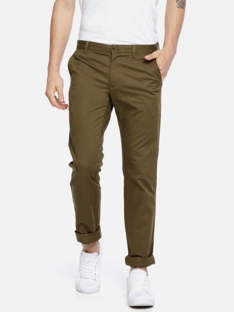 

Indian Terrain Men Olive Green Brooklyn Slim Fit Solid Chinos