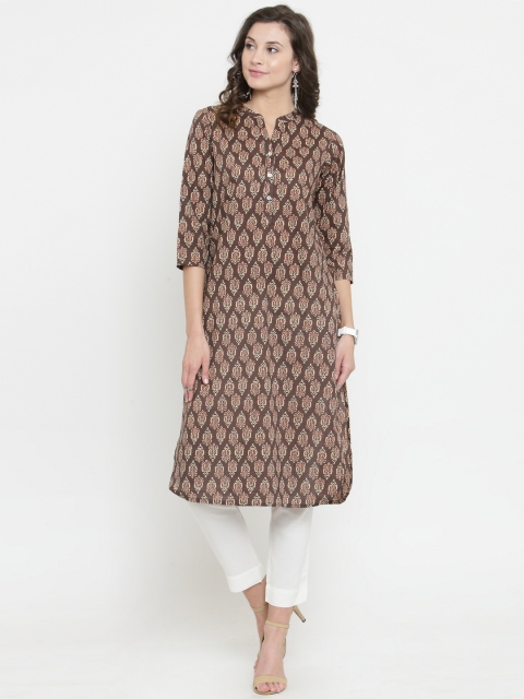 

Varanga Women Coffee Brown & White Printed Kurta with Trousers